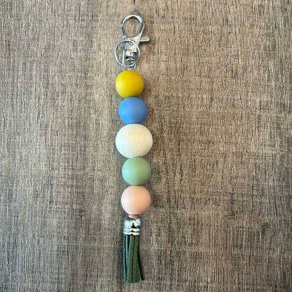 Hand Crafted Accessories - Handmade Silicone Beaded Keychain with Tassel and Lobster Claw Luggage Tag multi